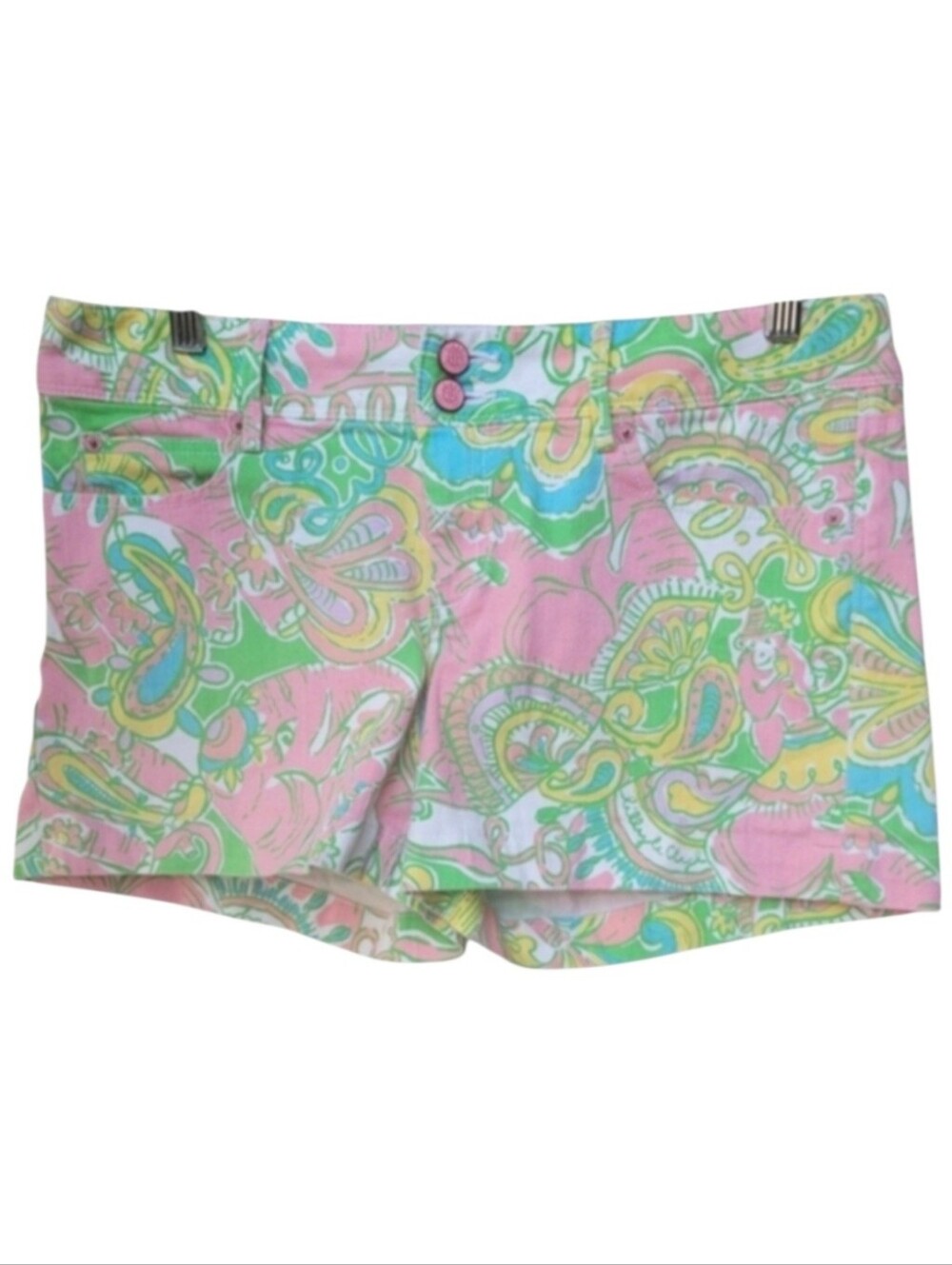 Lilly Pulitzer Clifton Printed Denim Shorts Pink Green Paisley Size 8